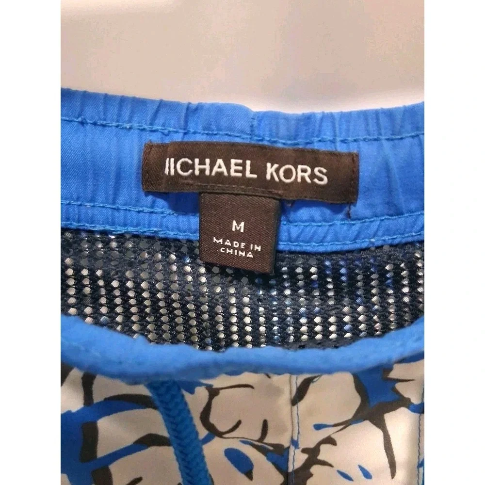 Michael Kors Men's Size M Medium Blue Floral Swim Shorts Drawstring Waist Trunks